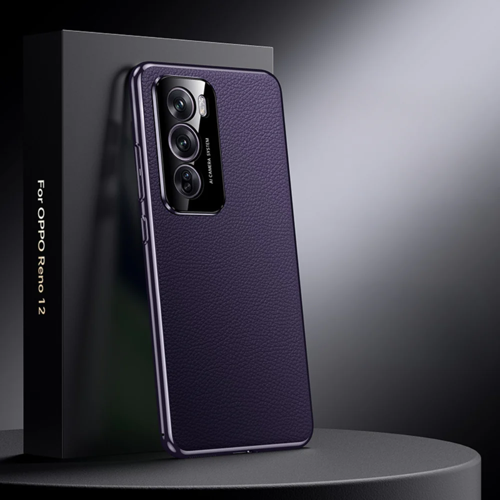 OPPO Reno13 / Pro - Electroplated Full Cover Genuine Leather Business Phone Case - Image 4