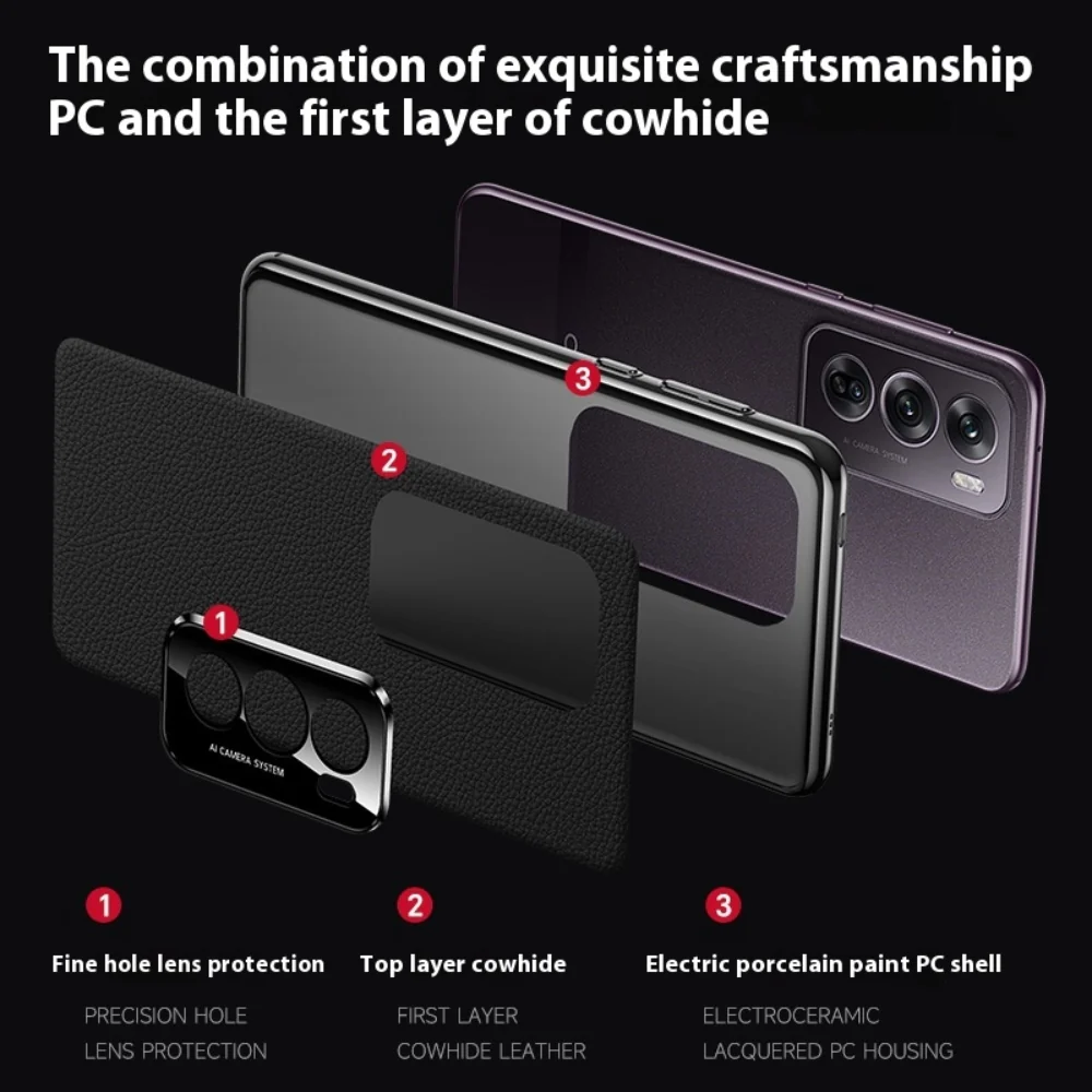 OPPO Reno13 / Pro - Electroplated Full Cover Genuine Leather Business Phone Case - Image 7