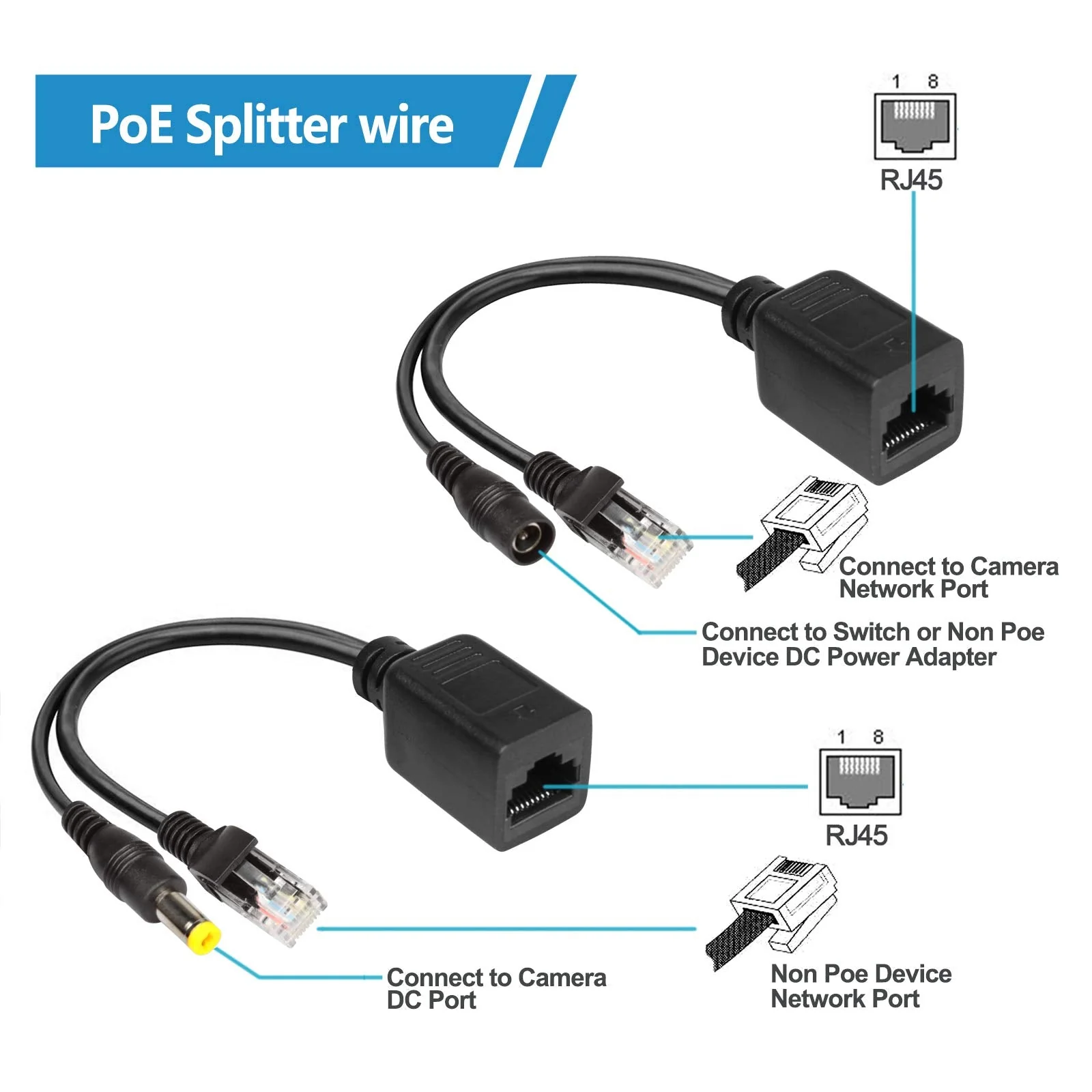[Pair] Passive PoE Injector and PoE Splitter Kit with 5.5x2.1 mm DC Connector CCTV Camera - Image 3