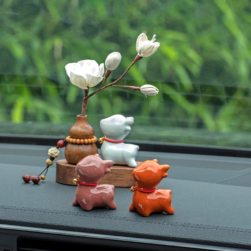 Pink Flower Ceramic Deer Walnut Wood Car Dashboard Ornament Car Interior Aroma Diffuser - Image 11