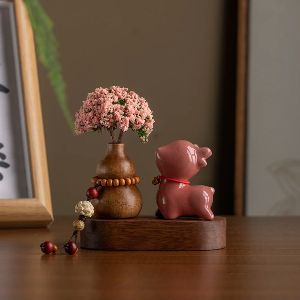 Pink Flower Ceramic Deer Walnut Wood Car Dashboard Ornament Car Interior Aroma Diffuser - Image 7