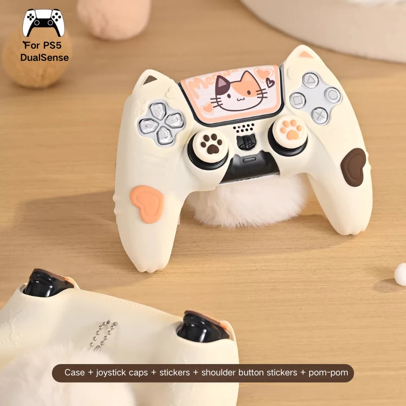 PlayStation PS5 DualSense Controller Silicone Protective Case with Calico Cat Ears – Cute Design for Kids - Image 2