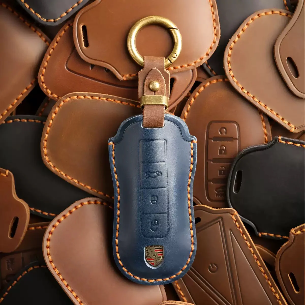 Porsche Handcrafted Genuine Leather Car Key Fob Case Cover For Macan, 718, Panamera - Image 3