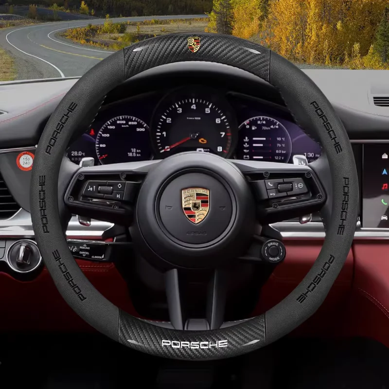 Porsche Carbon Fiber & Soft Suede Leather Luxury Grip & Anti-Slip Protection Steering Wheel Cover For Cayenne, Macan,  Panamera, 718, Taycan, 911 - Image 11