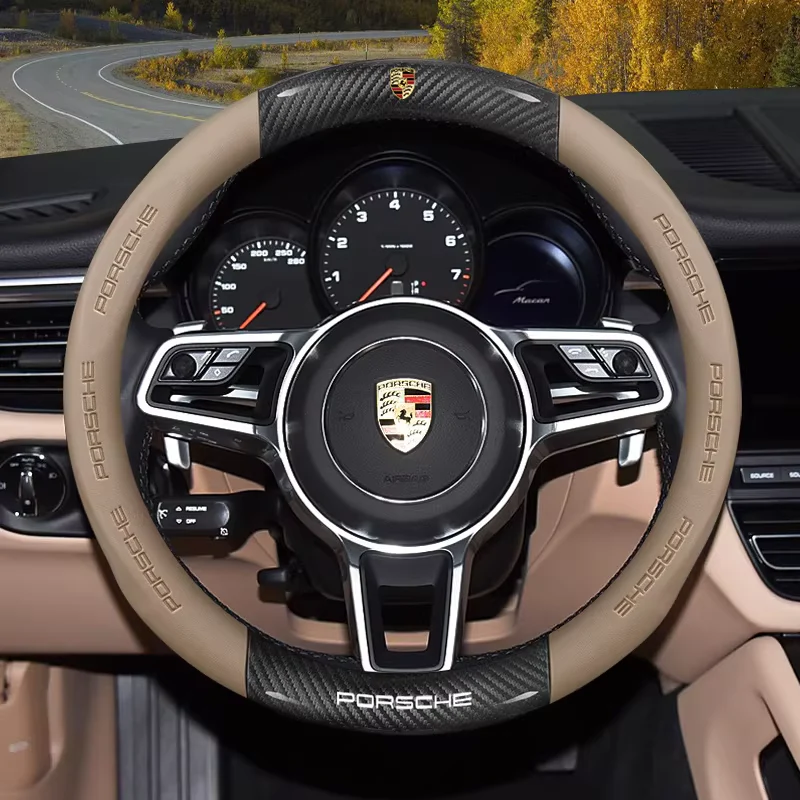 Porsche Carbon Fiber & Soft Suede Leather Luxury Grip & Anti-Slip Protection Steering Wheel Cover For Cayenne, Macan,  Panamera, 718, Taycan, 911 - Image 12