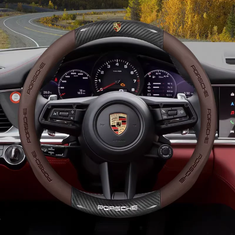 Porsche Carbon Fiber & Soft Suede Leather Luxury Grip & Anti-Slip Protection Steering Wheel Cover For Cayenne, Macan,  Panamera, 718, Taycan, 911 - Image 13