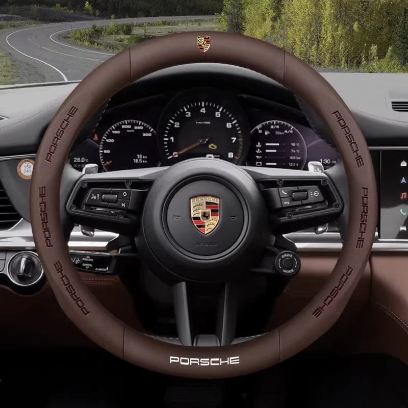 Porsche Carbon Fiber & Soft Suede Leather Luxury Grip & Anti-Slip Protection Steering Wheel Cover For Cayenne, Macan,  Panamera, 718, Taycan, 911 - Image 3