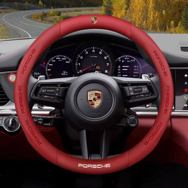 Porsche Carbon Fiber & Soft Suede Leather Luxury Grip & Anti-Slip Protection Steering Wheel Cover For Cayenne, Macan,  Panamera, 718, Taycan, 911 - Image 4