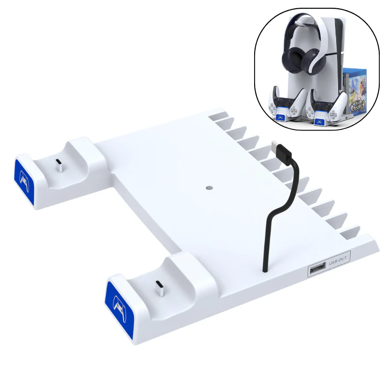 PS5 Charging Station Brakcet Base with Headphone Rack Dual Controller