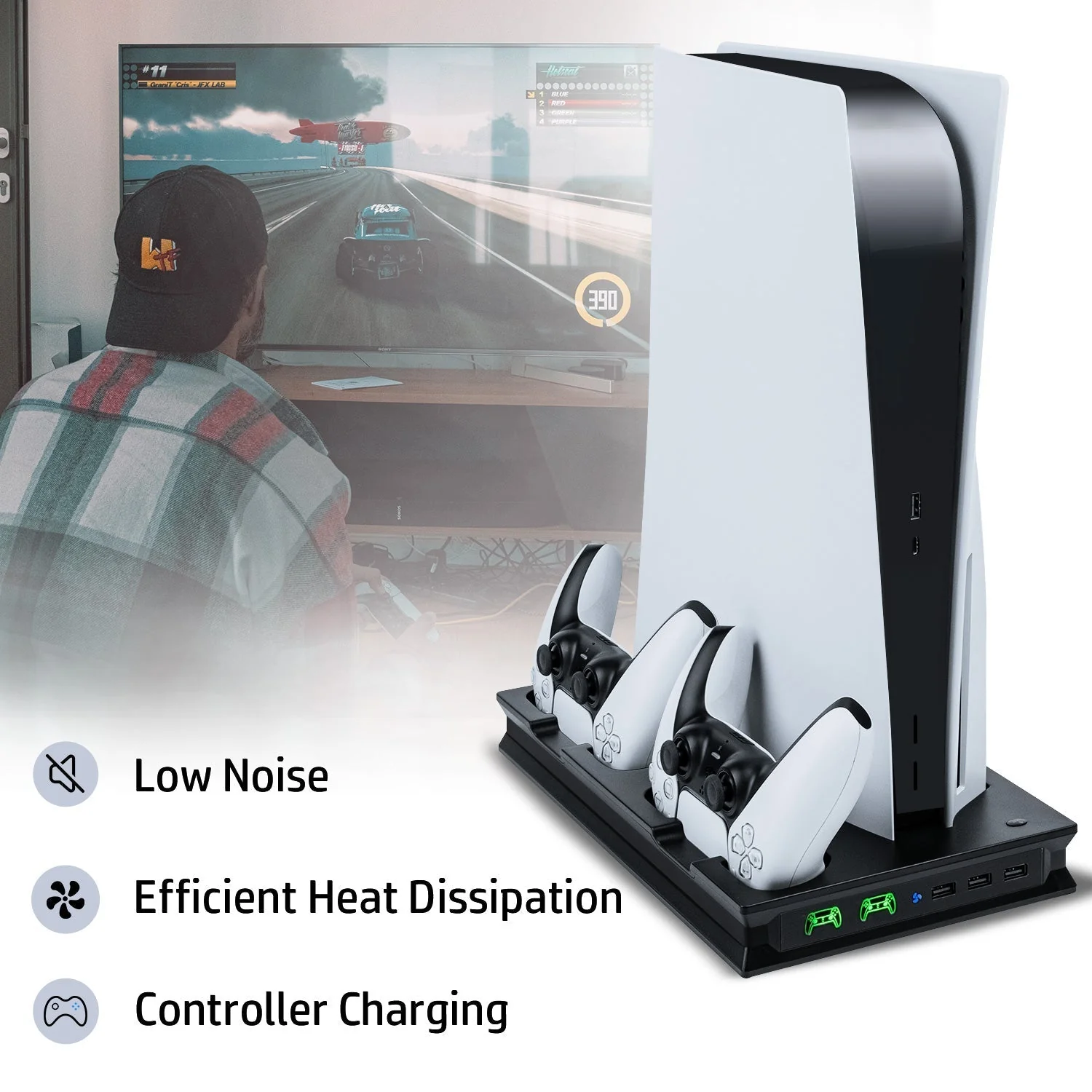 PS5 UHD/Digitial Edition Multifunctional LED Cooling Stand with Dual Controller Charging - Image 13