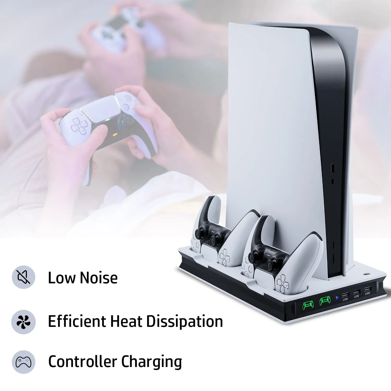PS5 UHD/Digitial Edition Multifunctional LED Cooling Stand with Dual Controller Charging - Image 4