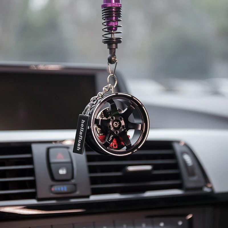 Q5T Wheel Hub Style Car Rearview Mirror Pendant Stylish High-End Vehicle Interior Accessory