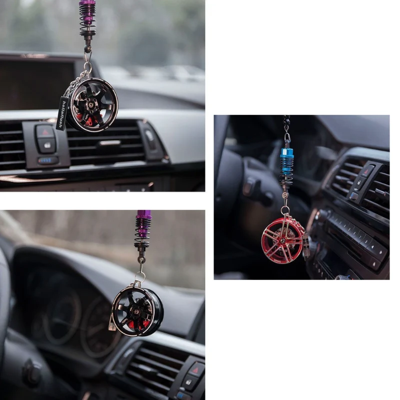 Q5T Wheel Hub Style Car Rearview Mirror Pendant Stylish High-End Vehicle Interior Accessory - Image 2