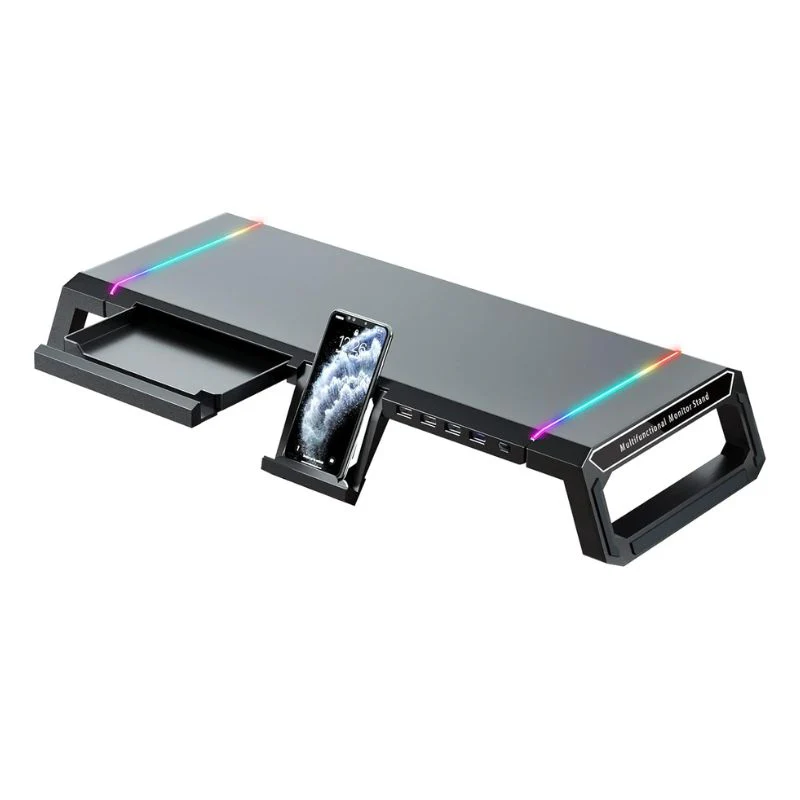 RGB Gaming Computer Monitor Stand Riser with Drawer,Storage and Phone Holder - 1 USB 3.0 and 3 USB 2.0 Hub, 3 Length Adjustable - Image 3