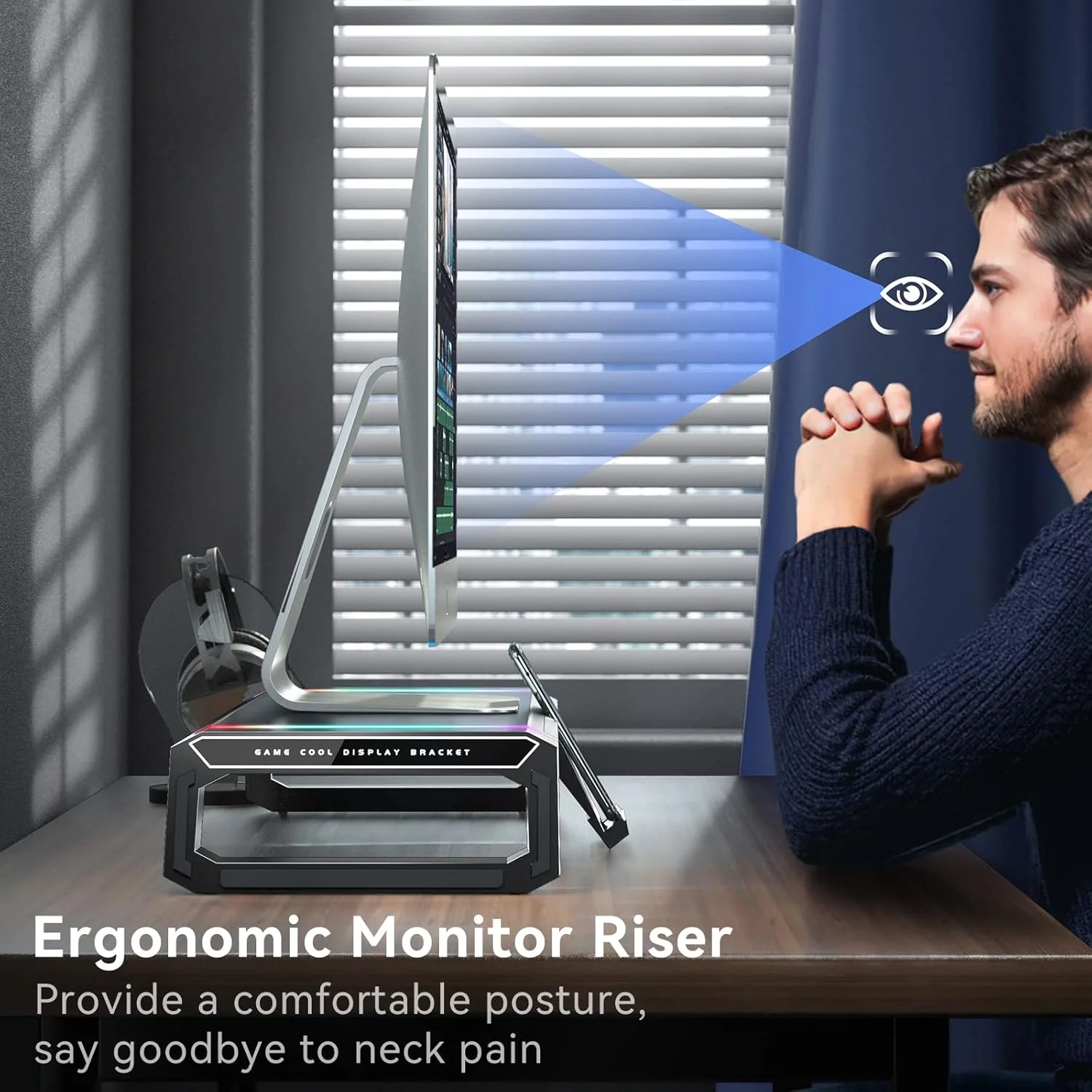 RGB Gaming Computer Monitor Stand Riser with Drawer,Storage and Phone Holder - 1 USB 3.0 and 3 USB 2.0 Hub, 3 Length Adjustable - Image 8