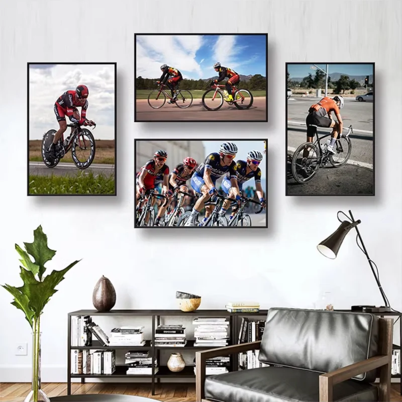 Road Cycling Wall Art Canvas Print – Tour De France Style Cycling Racing Bike Poster with Frame