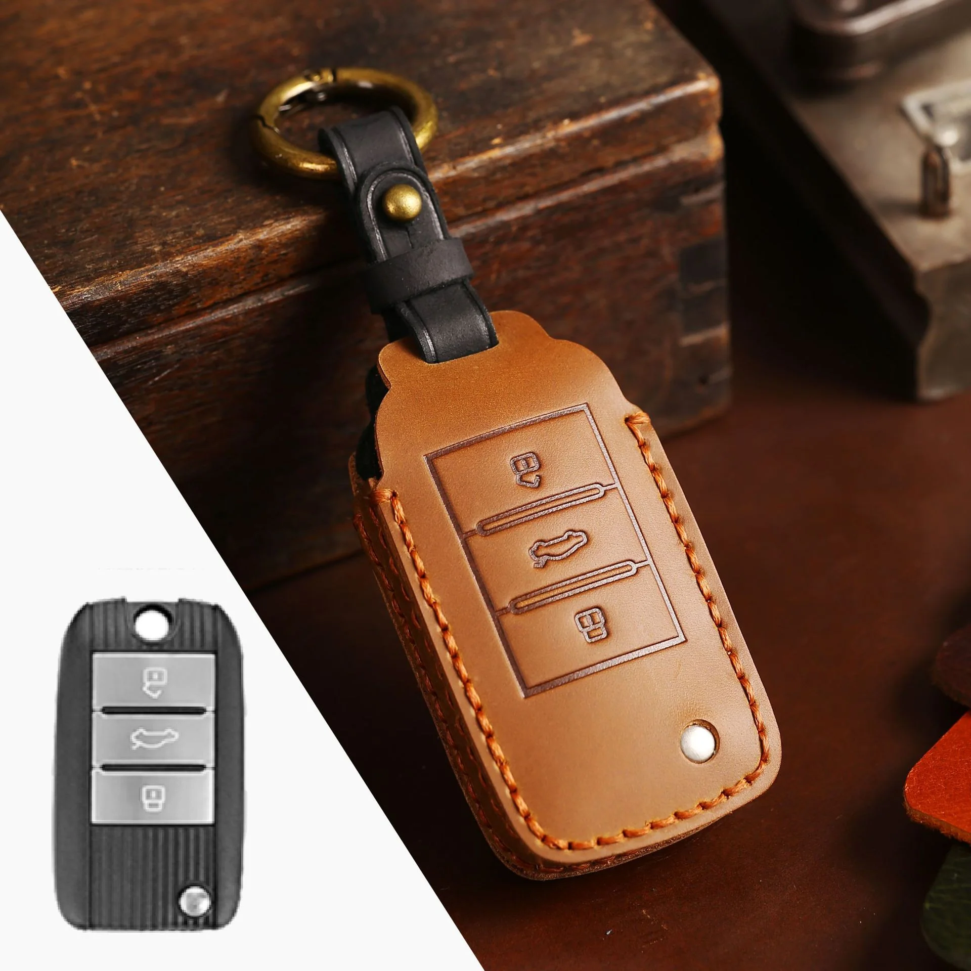 Roewe Handcrafted Genuine Leather Car Key Fob Case Cover For Roewe i5, Ei6 Max, RX3, RX5 Plus - Image 4