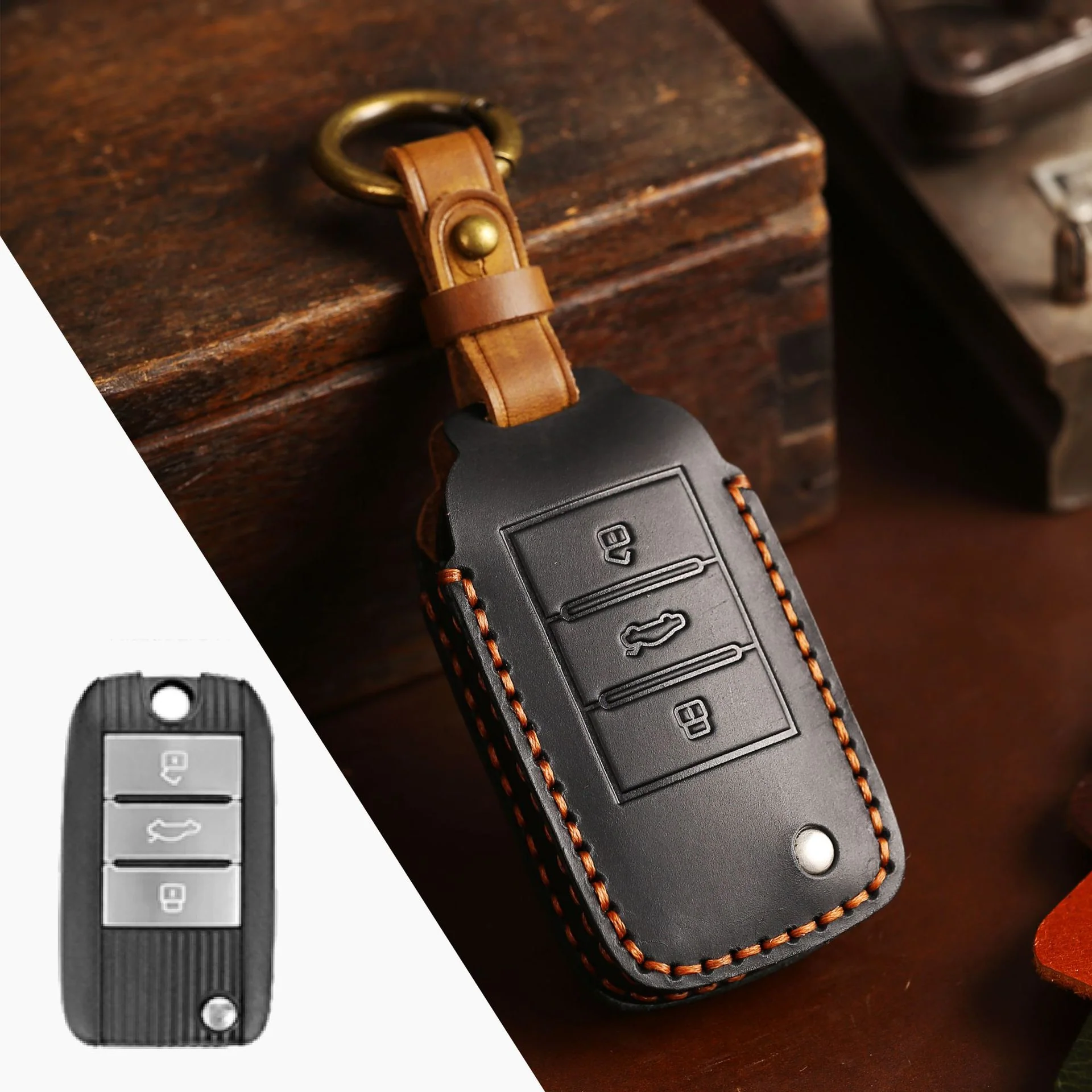 Roewe Handcrafted Genuine Leather Car Key Fob Case Cover For Roewe i5, Ei6 Max, RX3, RX5 Plus - Image 5