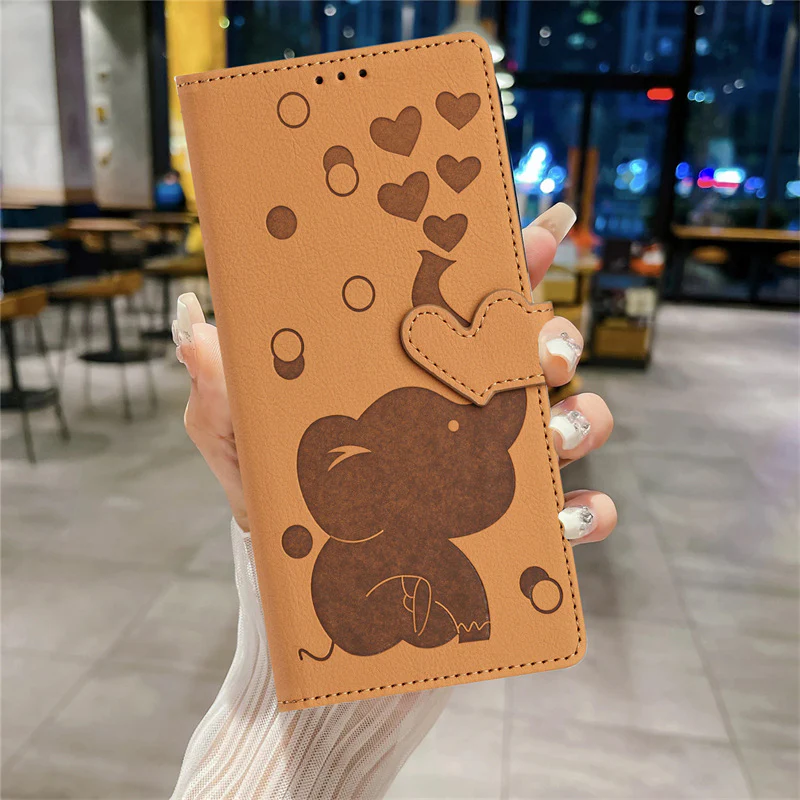Samsung Galaxy A56 (SM-A566) - Cartoon Heart-shaped Elephant PU Leather Wallet Series Case - Image 11