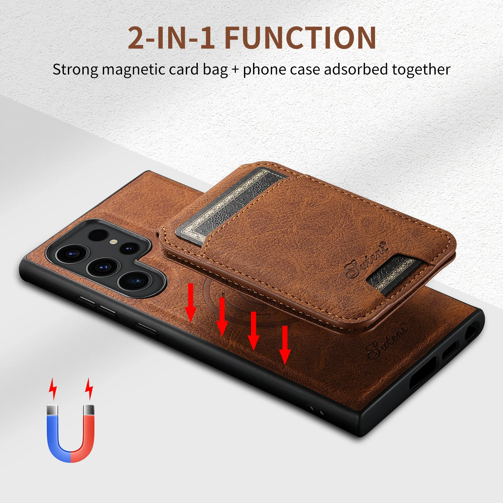 Samsung Galaxy S25 Plus/Ultra - Business Detachable Magnetic Leather Card Holder Stand Case - Image 7