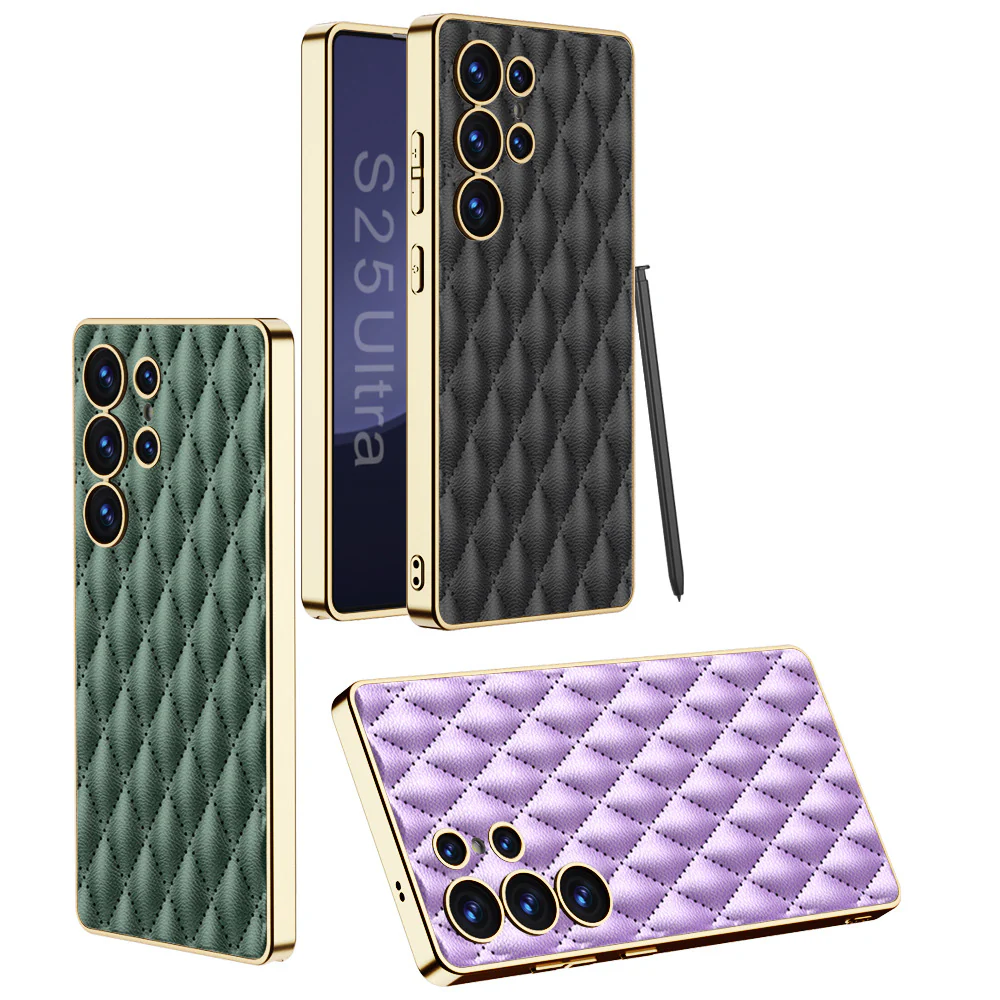 Samsung Galaxy S25/Plus/Ultra - Electroplated Outer Frame Leather Shockproof Case - Image 2
