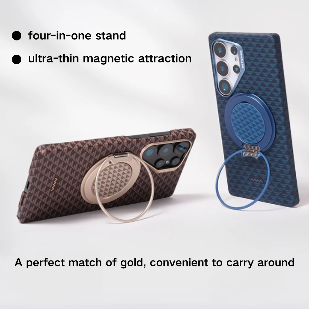 Samsung Galaxy S25 Plus/Ultra - Kevlar-source Braided Magnetic Carbon Fiber Pattern Luxurious Essential Stand Series Case - Image 4