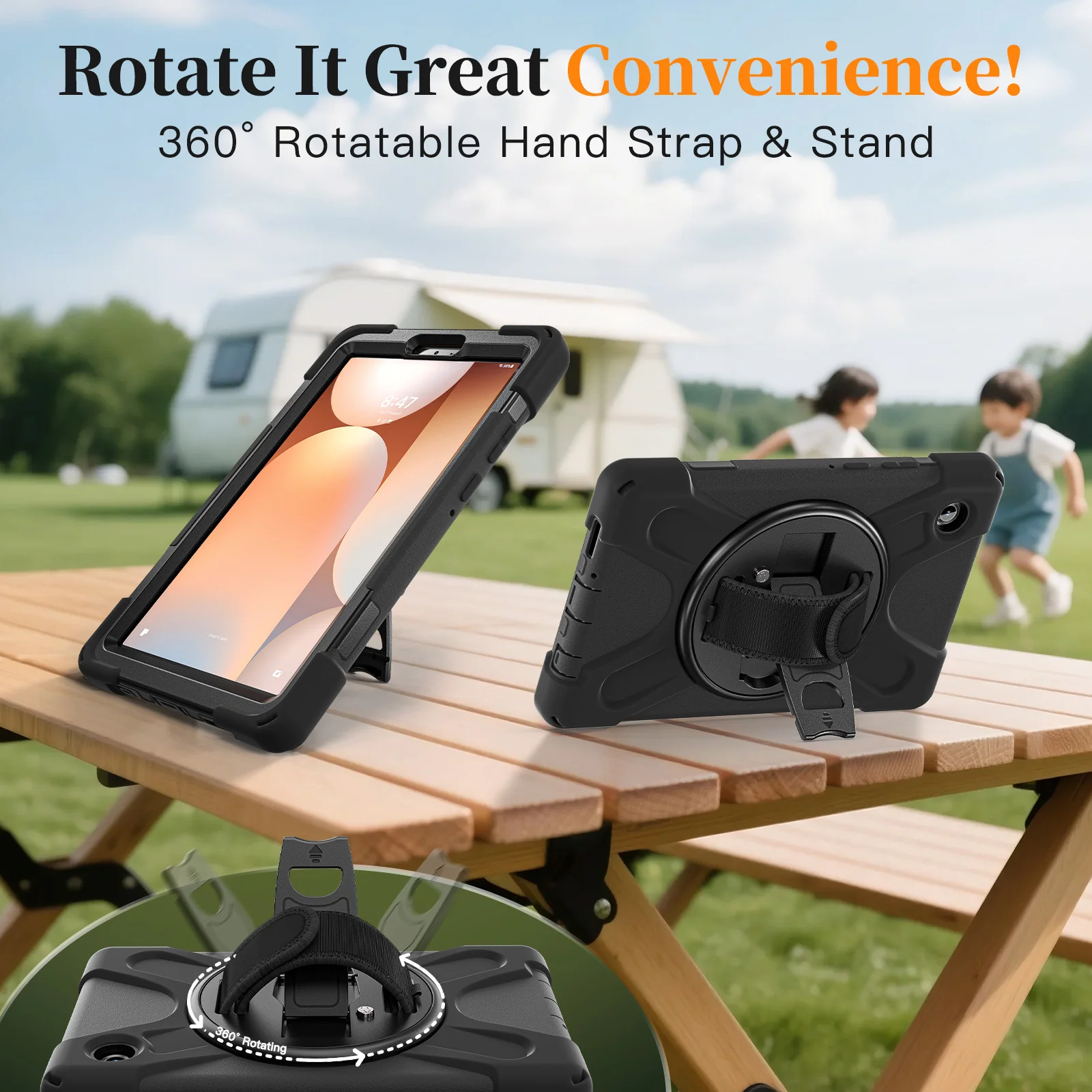 Samsung Galaxy Tab A11  (2025) 8.7" - Heavy Duty 360 Degree Rotate Stand Hand Strap Case With Shoulder Strap - Image 11