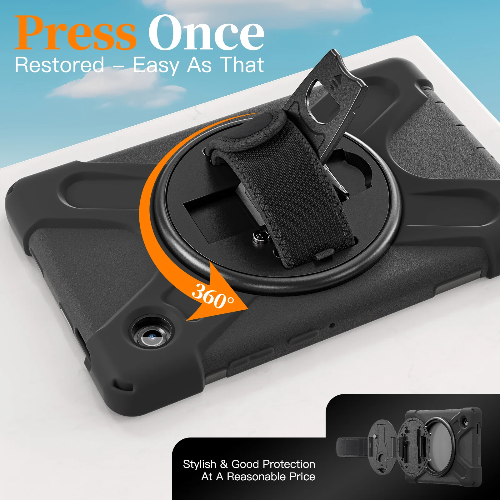 Samsung Galaxy Tab A11  (2025) 8.7" - Heavy Duty 360 Degree Rotate Stand Hand Strap Case With Shoulder Strap - Image 13