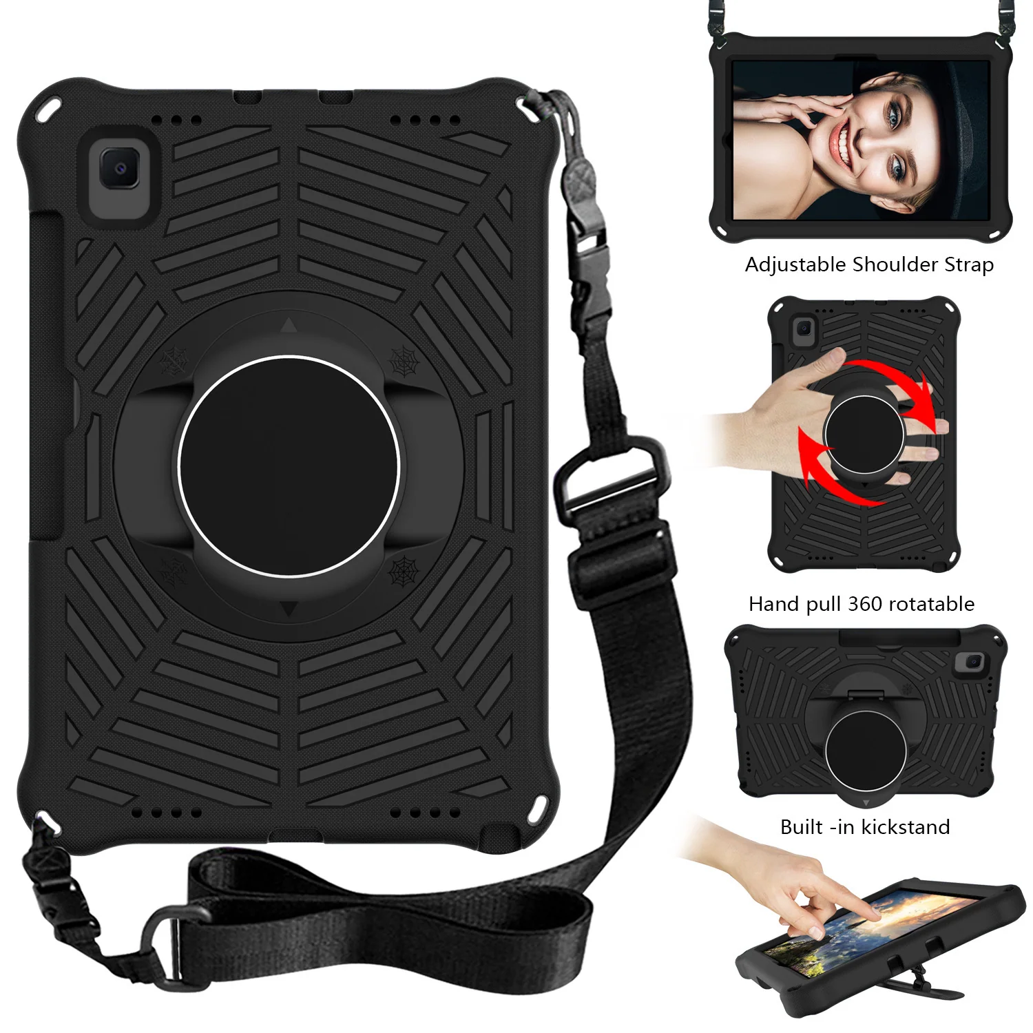 Samsung Galaxy Tab S5e 10.5" (T720/T725Y) - Heavy Duty 360 Degree Rotate Stand Hand Strap Case With Shoulder Strap