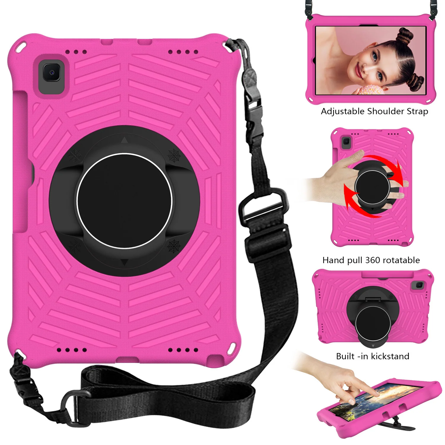 Samsung Galaxy Tab S5e 10.5" (T720/T725Y) - Heavy Duty 360 Degree Rotate Stand Hand Strap Case With Shoulder Strap - Image 5