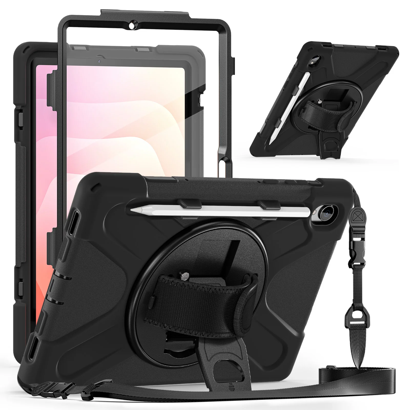 Samsung Galaxy Tab S11 (2025) 11" - Heavy Duty 360 Degree Rotate Stand Hand Strap Case With Shoulder Strap