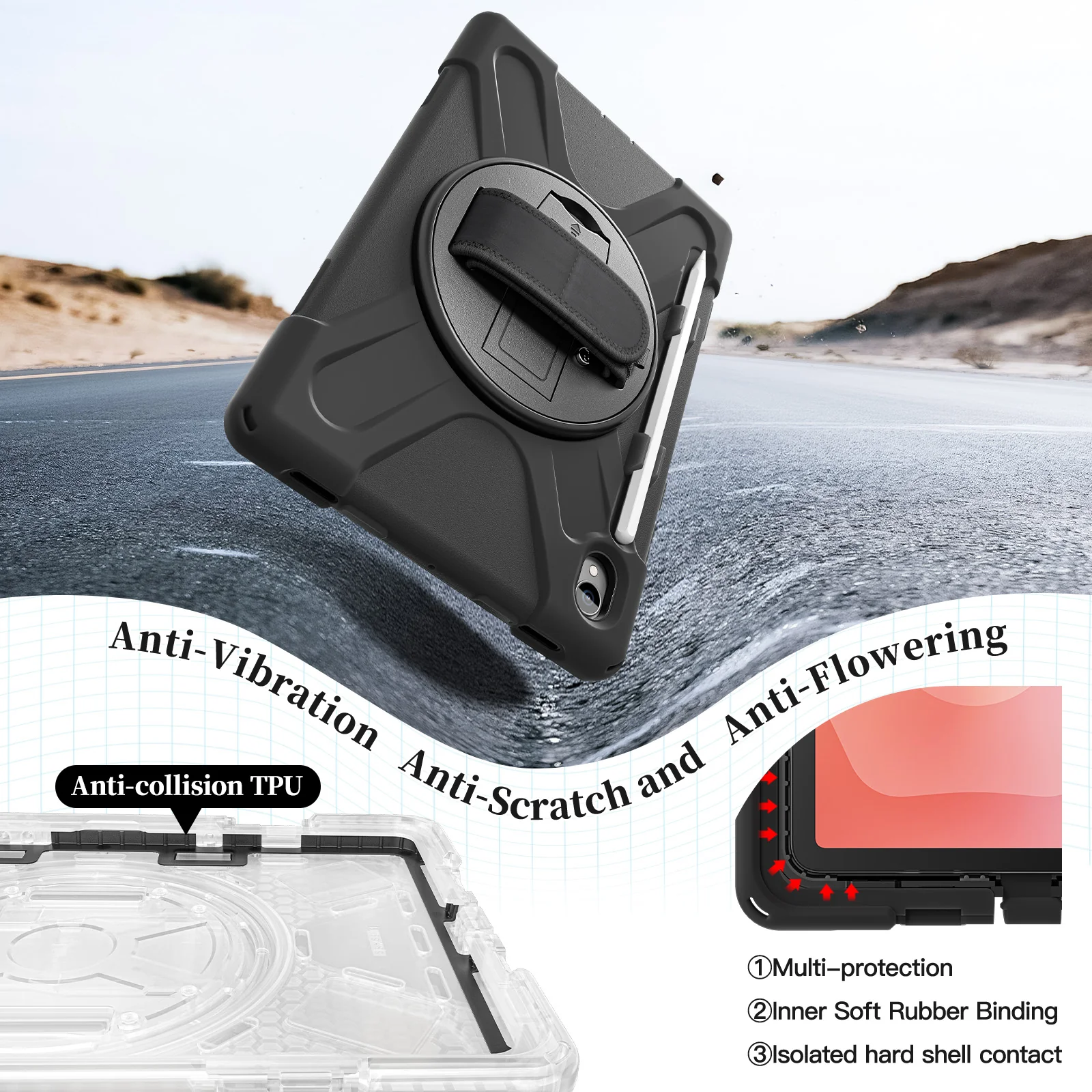 Samsung Galaxy Tab S11 (2025) 11" - Heavy Duty 360 Degree Rotate Stand Hand Strap Case With Shoulder Strap - Image 12