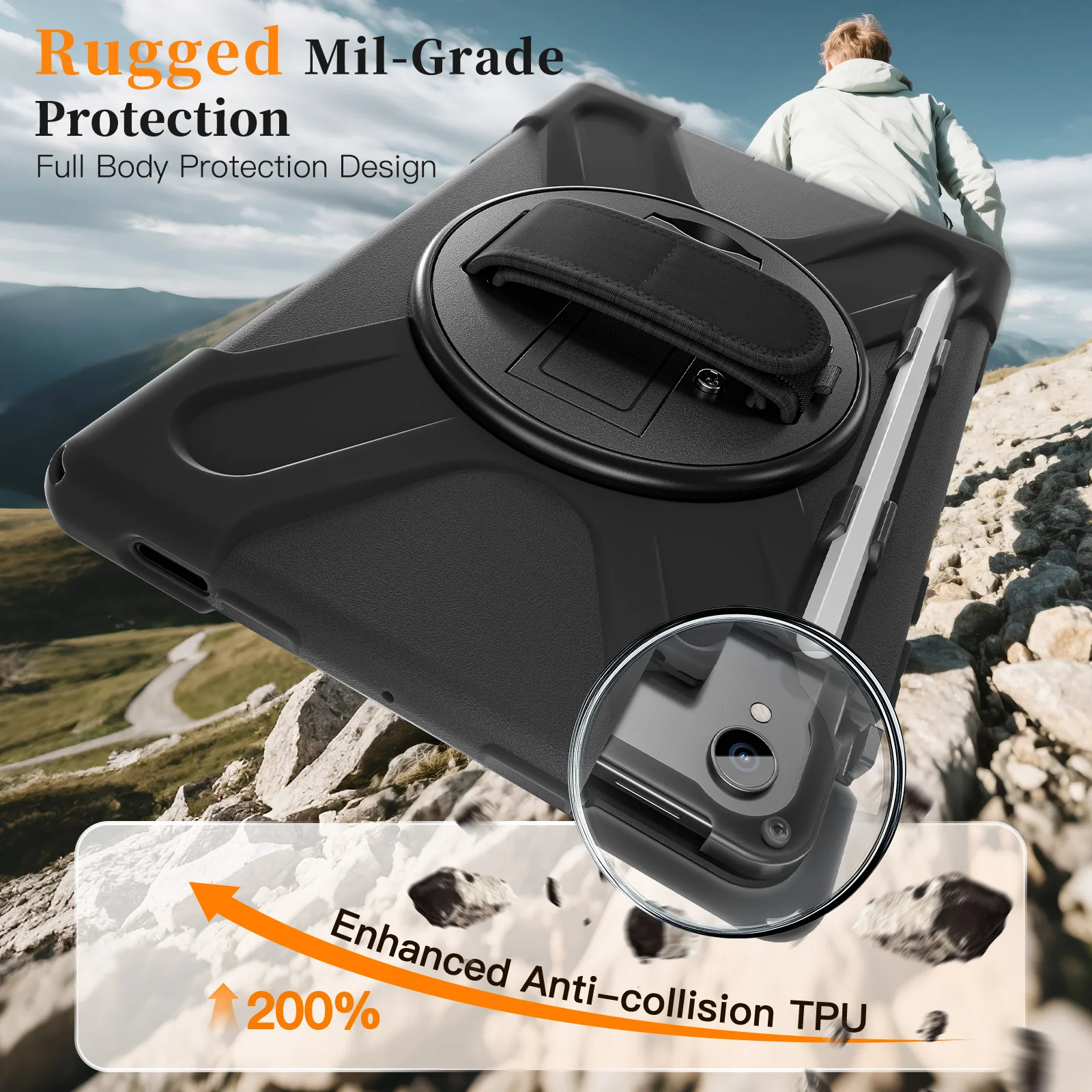Samsung Galaxy Tab S11 (2025) 11" - Heavy Duty 360 Degree Rotate Stand Hand Strap Case With Shoulder Strap - Image 16