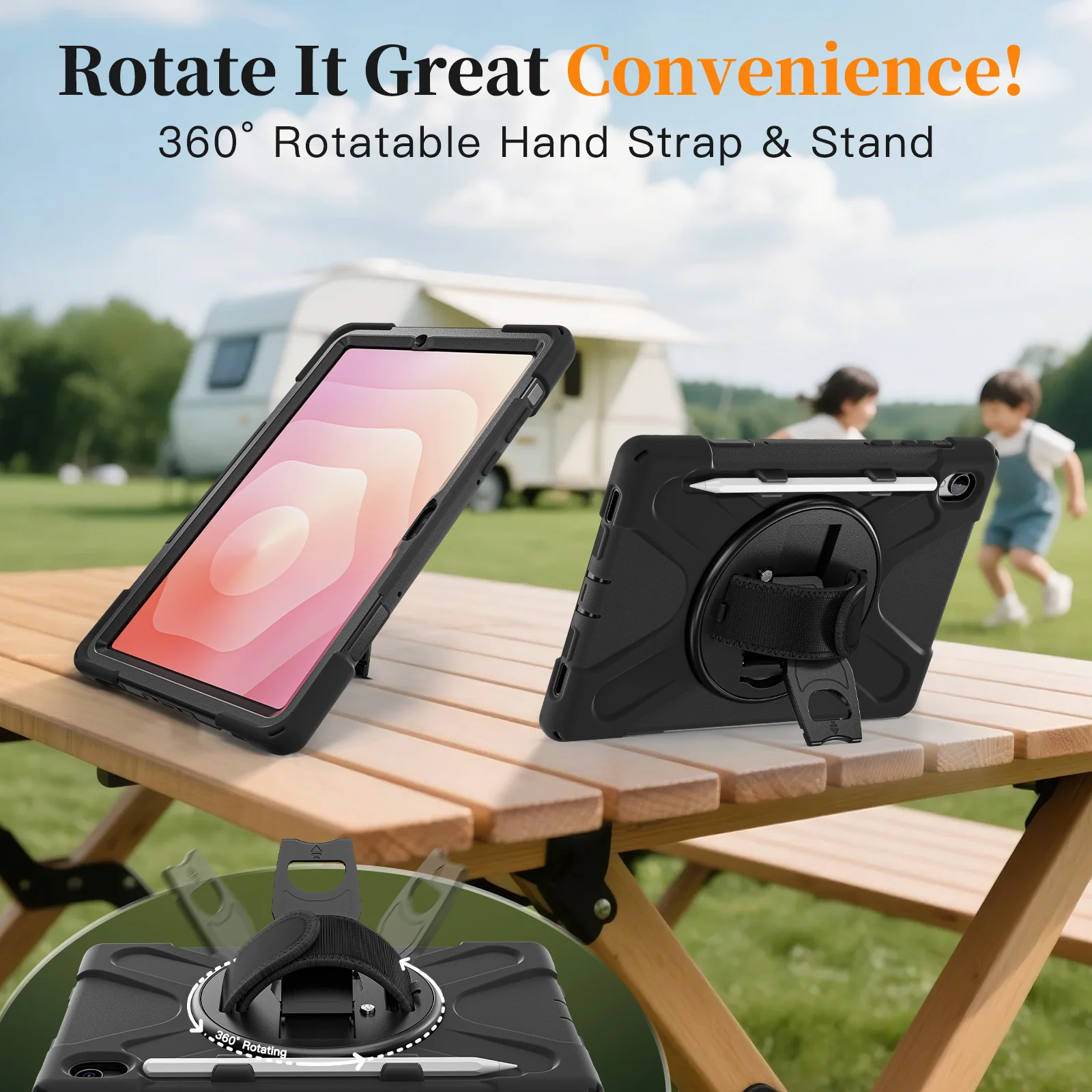 Samsung Galaxy Tab S11 (2025) 11" - Heavy Duty 360 Degree Rotate Stand Hand Strap Case With Shoulder Strap - Image 18