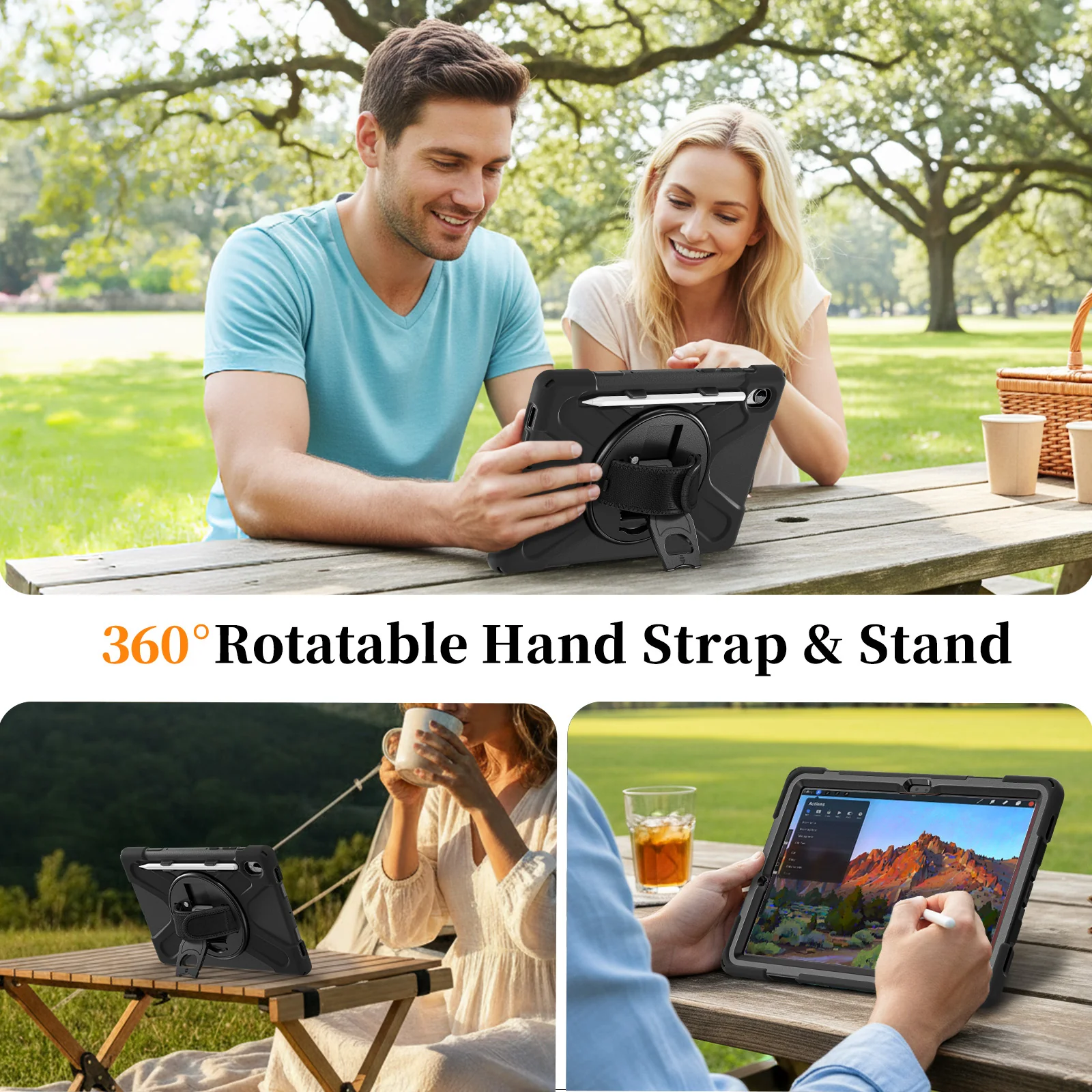 Samsung Galaxy Tab S11 (2025) 11" - Heavy Duty 360 Degree Rotate Stand Hand Strap Case With Shoulder Strap - Image 19