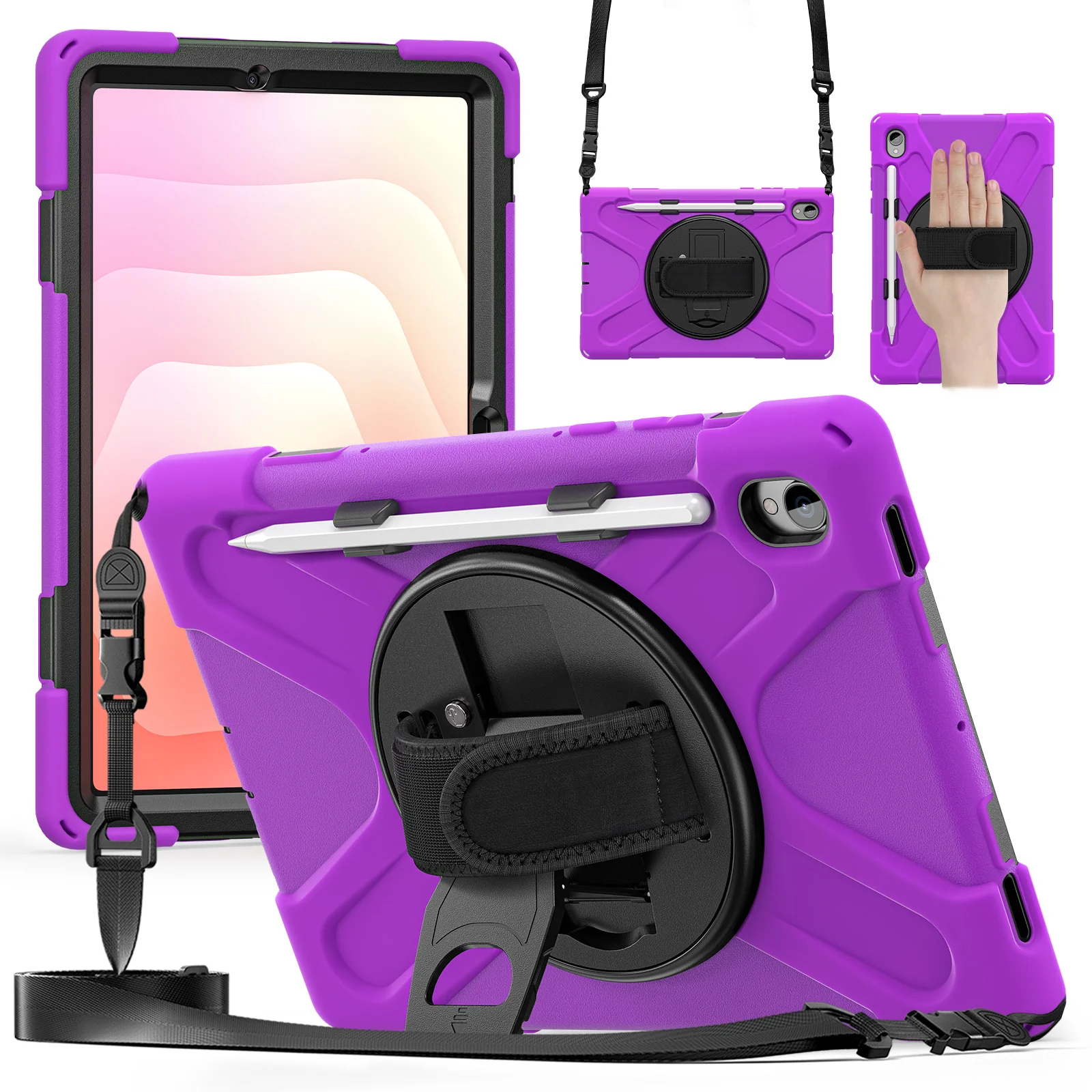 Samsung Galaxy Tab S11 (2025) 11" - Heavy Duty 360 Degree Rotate Stand Hand Strap Case With Shoulder Strap - Image 6