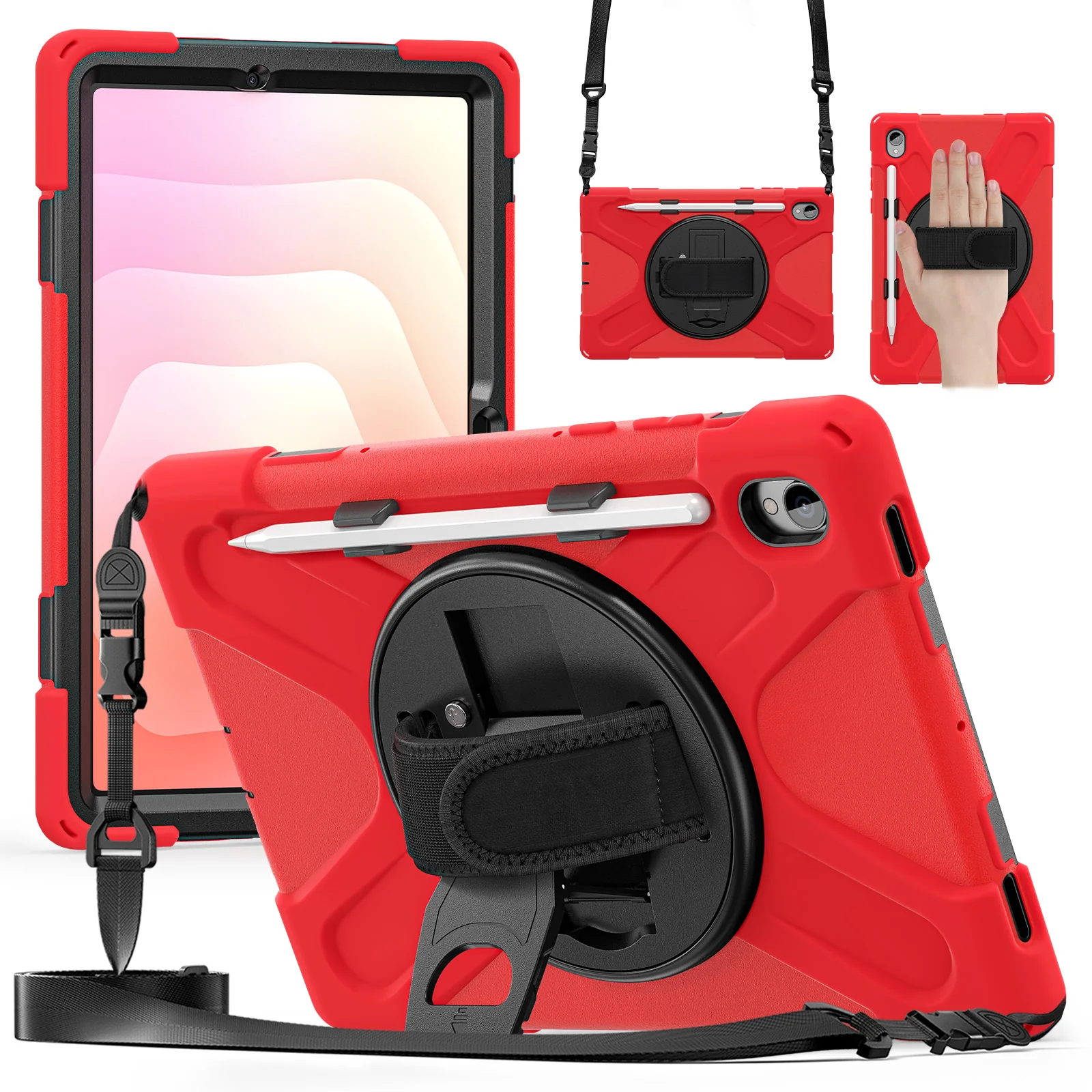 Samsung Galaxy Tab S11 (2025) 11" - Heavy Duty 360 Degree Rotate Stand Hand Strap Case With Shoulder Strap - Image 8