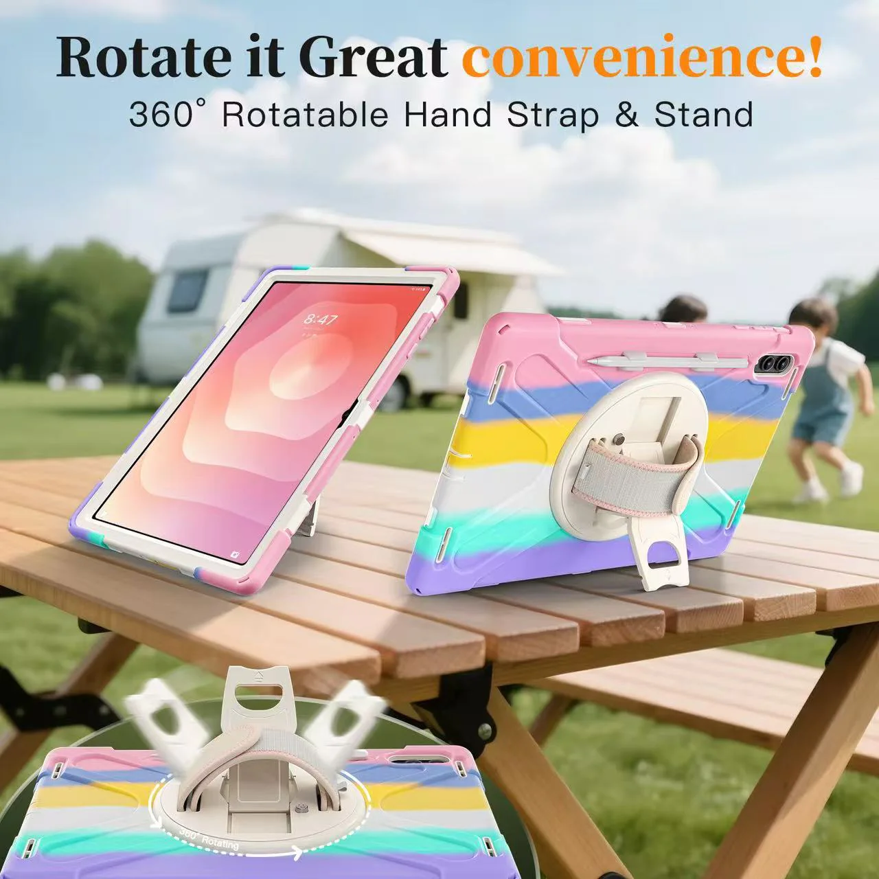 Samsung Galaxy Tab S11 Ultra (2025) 14.6" - Heavy Duty 360 Degree Rotate Stand Hand Strap Case With Shoulder Strap - Image 11