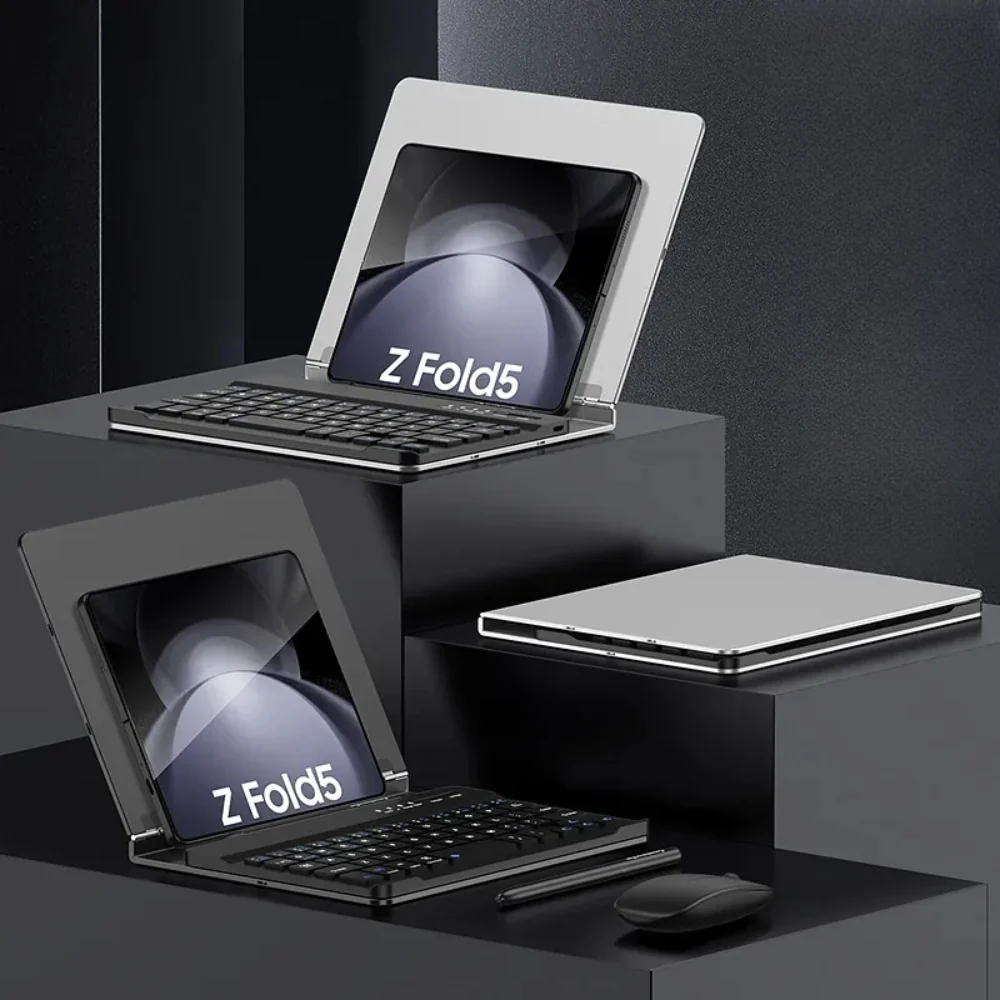 Samsung Galaxy Z Fold5 / 6 - Bluetooth Wireless Keyboard Holder With Mouse and Capacitive Pen - Image 2
