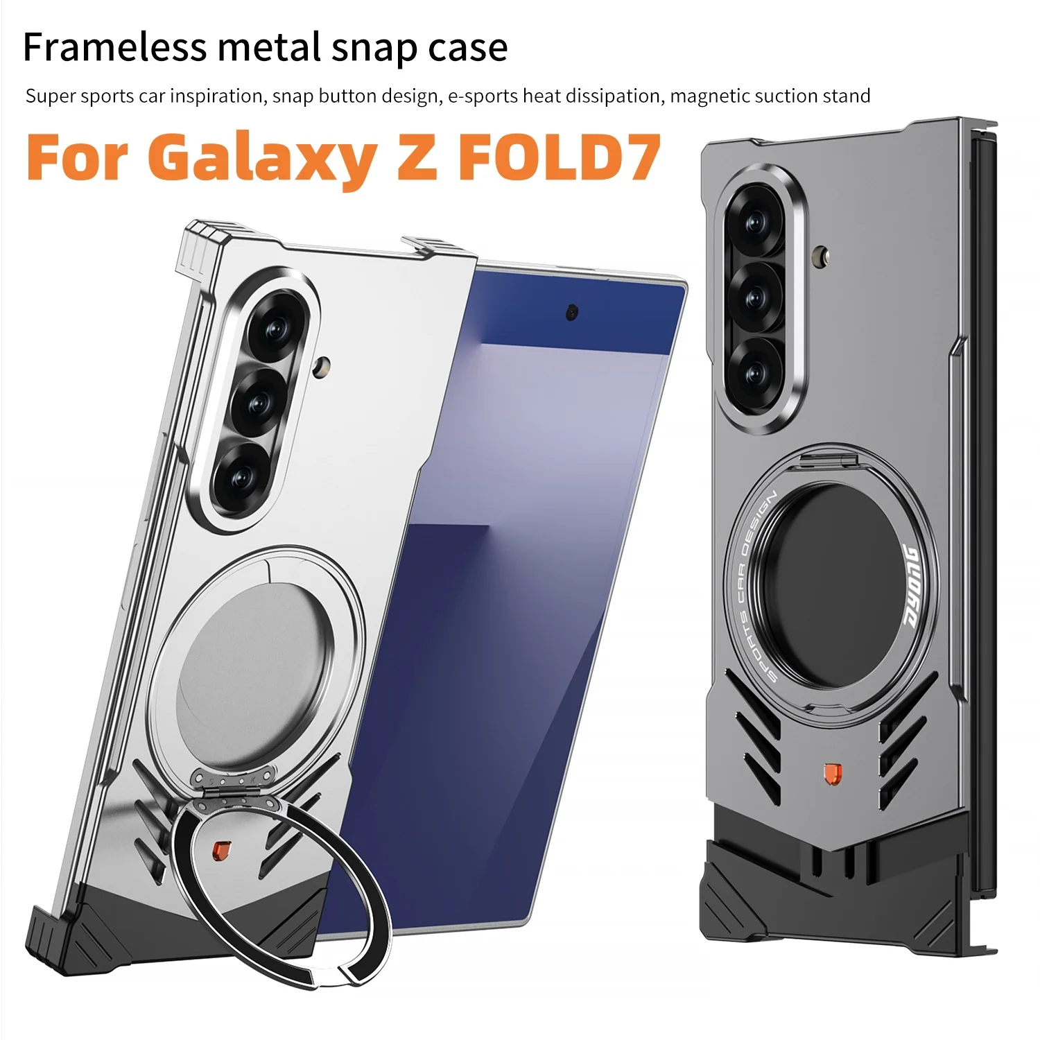 Samsung Galaxy Z Fold7 (SM-F966) - Borderless Aluminum Alloy Leather Snap Metal Case - Image 3