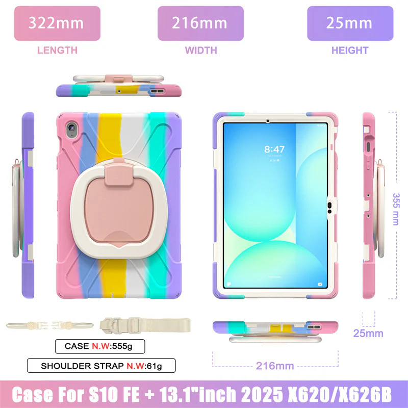 Samsung Tab S10 FE Plus 13.1" 2025 - 360 Degree Rotation Heavy Duty EVA Kid Friendly Ring Holder Stand Case - Image 13