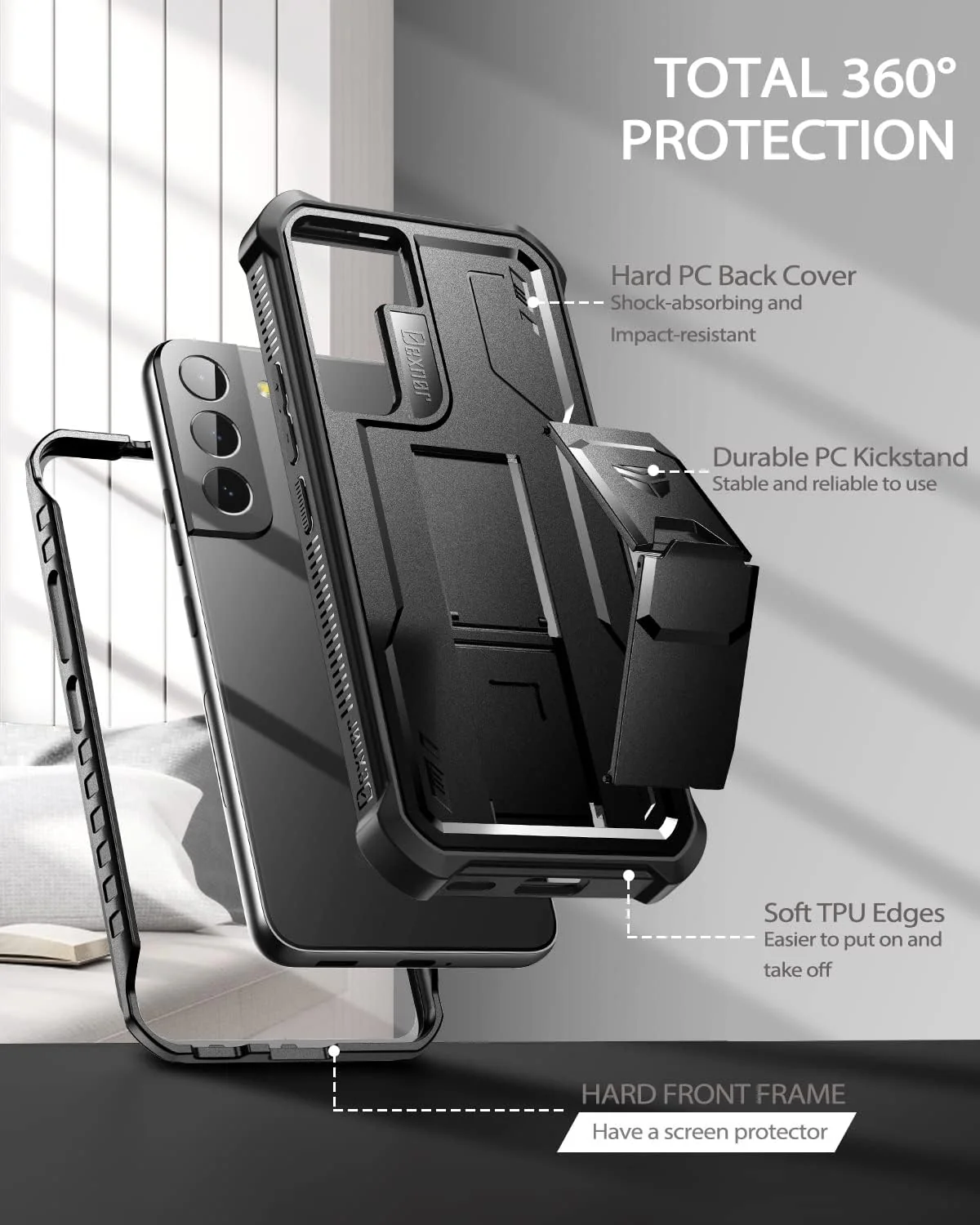 [Screen Protector & Kickstand] Samsung Galaxy S22/S22 Ultra - Shockproof Rugged Case Full-Body Bumper Protective Heavy Duty Case - Image 5