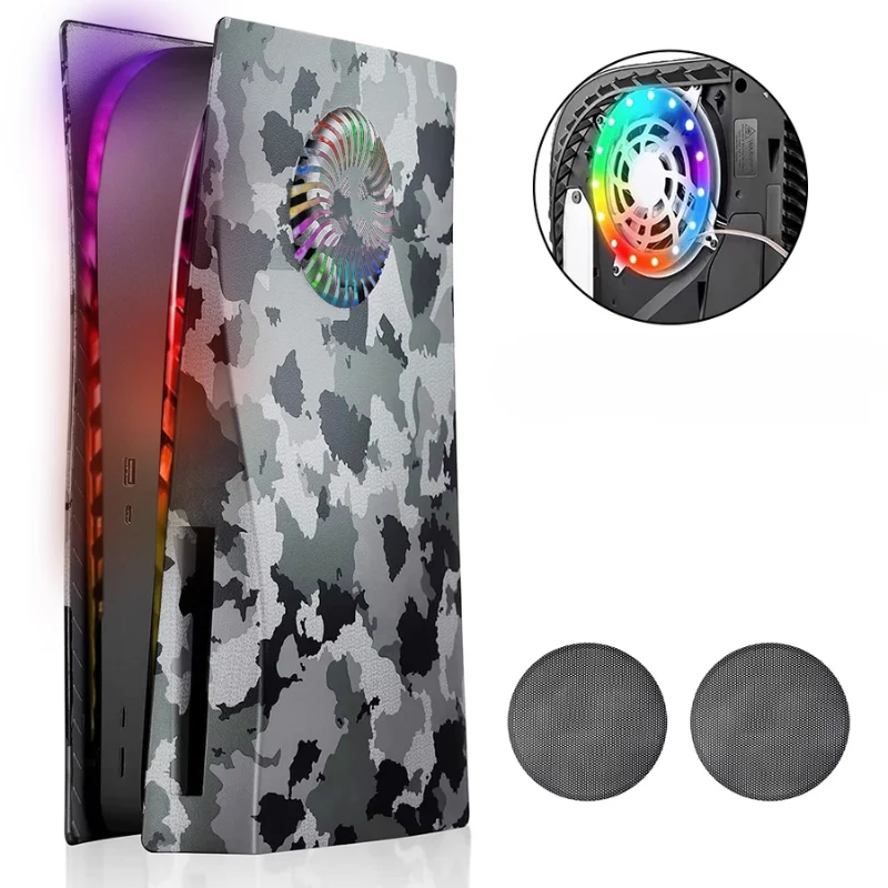 Sony PlayStation 5 PS5 Camo Matte Console Shell Cover with Venting Holes, Dust Filter & RGB Light Strip – Easy Installation