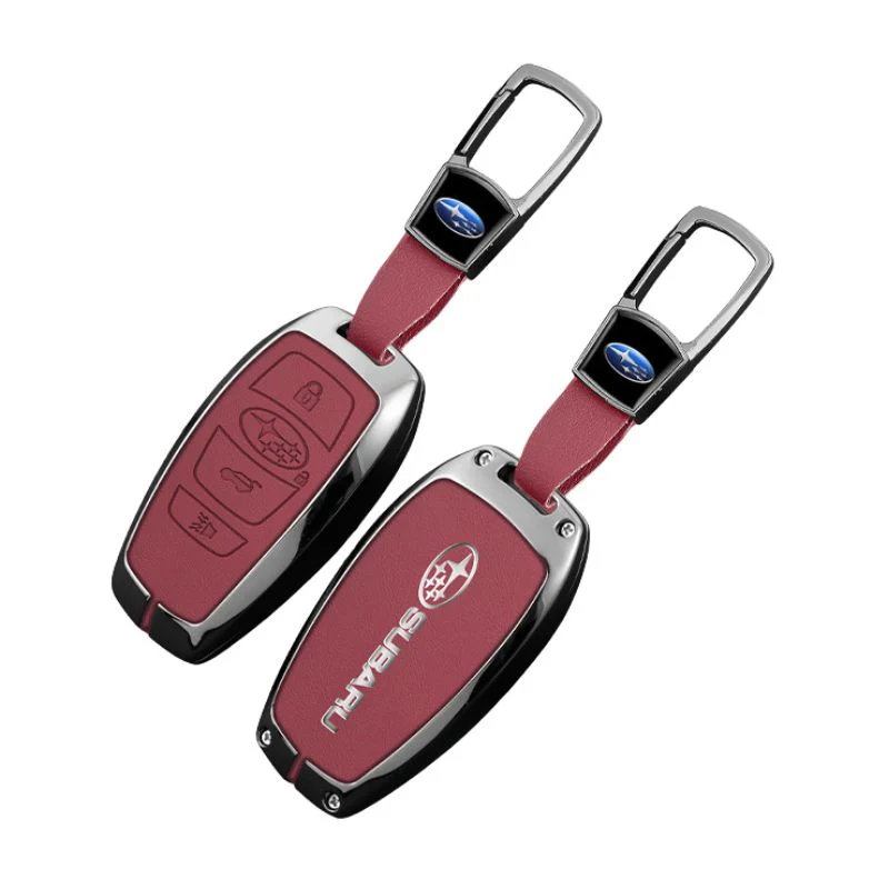Subaru Full Metal Coverage + PU Leather Car Key Fob Case Cover For Outback, Forester, Impreza, WRX, XV, Crosstrek, Legacy