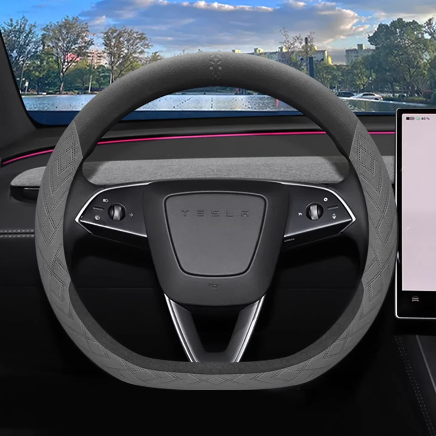 Tesla Soft Suede All-Season Comfort & Anti-Slip Steering Wheel Cover For Model Y, Model 3 - Image 4