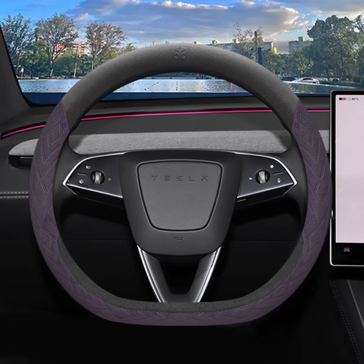 Tesla Soft Suede All-Season Comfort & Anti-Slip Steering Wheel Cover For Model Y, Model 3 - Image 8