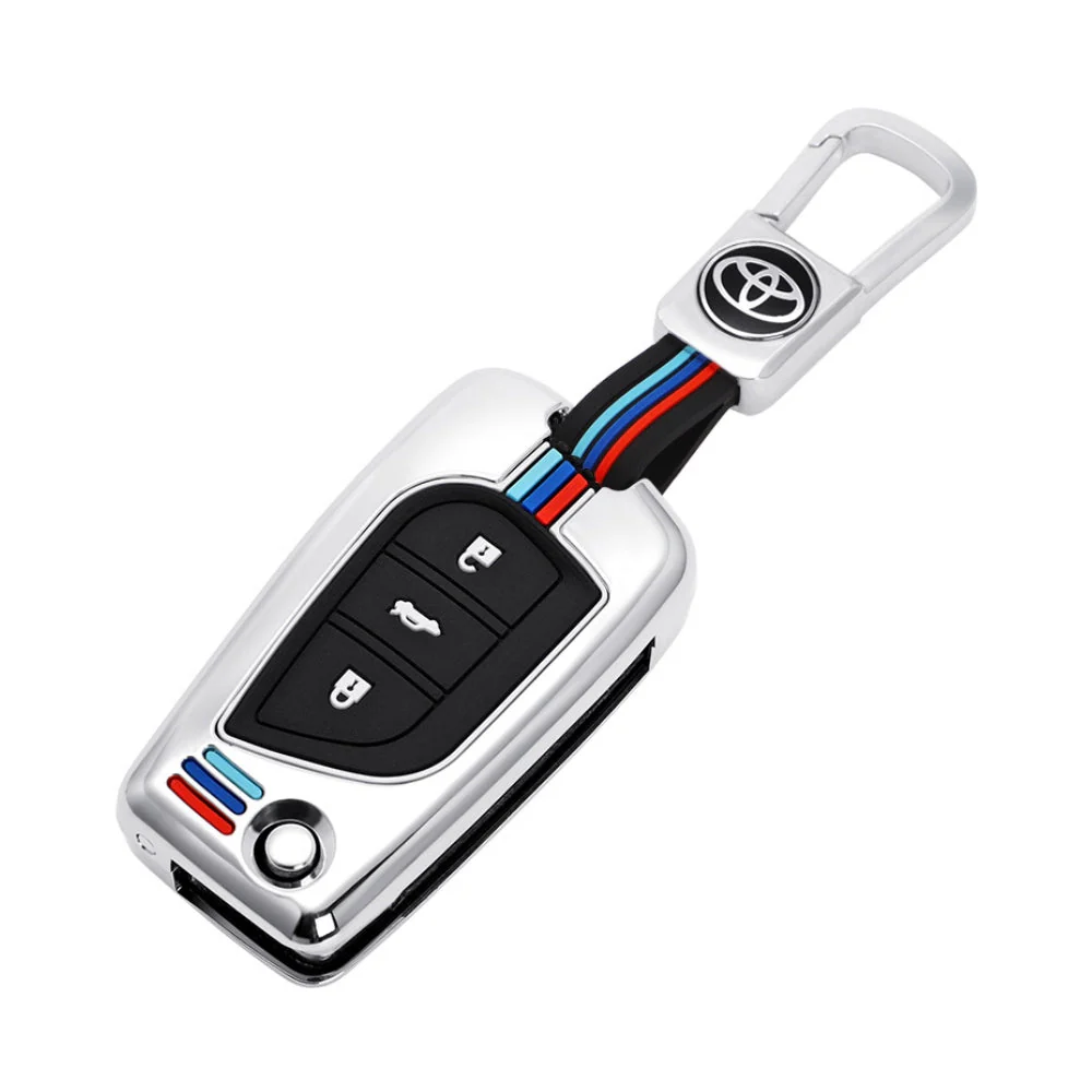 Toyota Foldable Style Metal Shell & Soft Silicone Full Protection Car Key Fob Case Cover For Camry RAV4 Highlander Avalon C-HR Prius Corolla