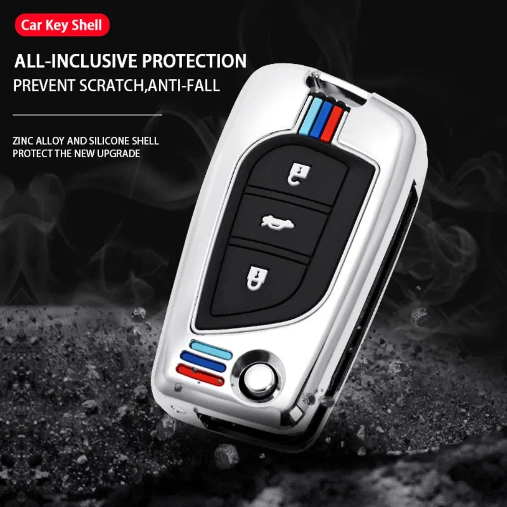 Toyota Foldable Style Metal Shell & Soft Silicone Full Protection Car Key Fob Case Cover For Camry RAV4 Highlander Avalon C-HR Prius Corolla - Image 13