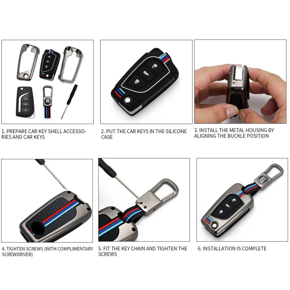 Toyota Foldable Style Metal Shell & Soft Silicone Full Protection Car Key Fob Case Cover For Camry RAV4 Highlander Avalon C-HR Prius Corolla - Image 17