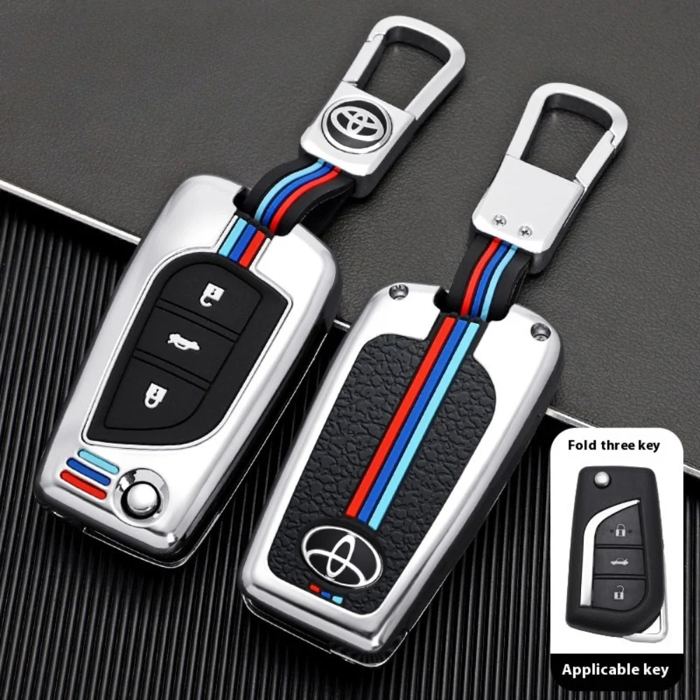Toyota Foldable Style Metal Shell & Soft Silicone Full Protection Car Key Fob Case Cover For Camry RAV4 Highlander Avalon C-HR Prius Corolla - Image 3